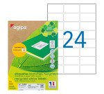 Etiquette adresse jet d'encre et laser recyclée 63,5 x 33,9 mm Agipa 102645 blanche - Boîte de 2400