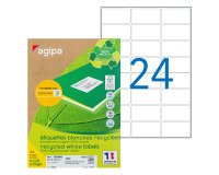 Etiquette adresse jet d'encre et laser recyclée 63,5 x 33,9 mm Agipa 102645 blanche - Boîte de 2400