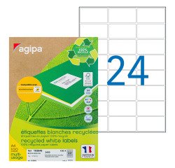 Address labels inkjet and laser recycled 63.5 x 33.9 mm Agipa 102645 white - Box of 2400