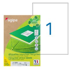 Address labels inkjet and laser recycled 199.6 x 289.1 mm Agipa 102651 white - Box of 100