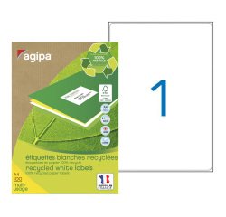 Etiketten für Tintenstrahl- und Laserdrucker auf Recyclingpapier 199,6 x 289,1 mm Agipa 102651 weiß - Packung mit 100 Stück