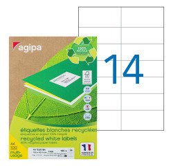 Address labels recycled inkjet and laser 105 x 42.4 mm Agipa 101191 white - Box of 1400
