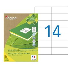 Etiquette adresse jet d'encre et laser recyclée 105 x 42,4 mm Agipa blanche - Boîte de 1400