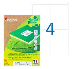 Address labels inkjet and laser recycled 99.1 x 139 mm Agipa 102649 white - Box of 400