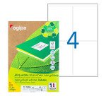 Etiquette adresse jet d'encre et laser recyclée 99,1 x 139 mm Agipa 102649 blanche - Boîte de 400