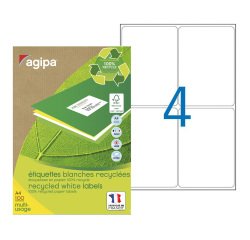 Address labels inkjet and laser recycled 99.1 x 139 mm Agipa 102649 white - Box of 400