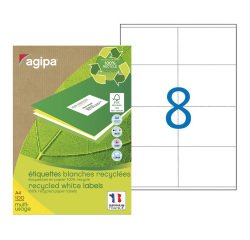 Etiketten für Tintenstrahl- und Laserdrucker auf Recyclingpapier 105 x 70 mm Agipa 101192 weiß - Packung mit 800 Stück