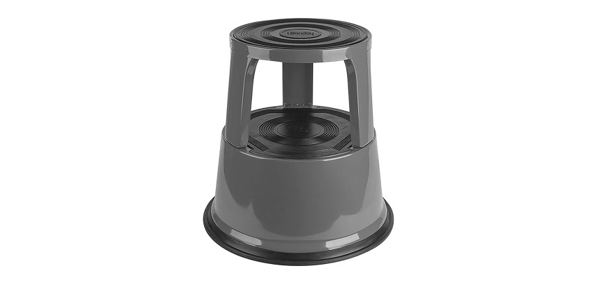 Tabouret wonday metal 3 roues pivotantes escamotables 2     niveaux anti-derapant coloris gris