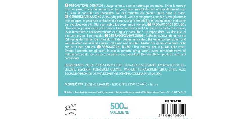 Pack of 4 bottles of Bruneau Nature liquid soap 500 ml + 2 bottles FREE