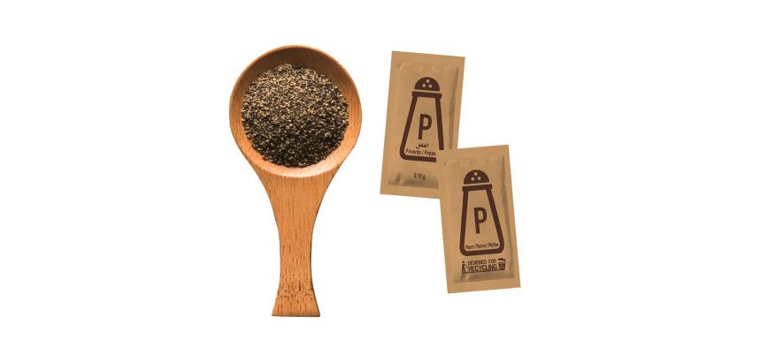 Portion de poivre, emballé à l'unité, dans un carton