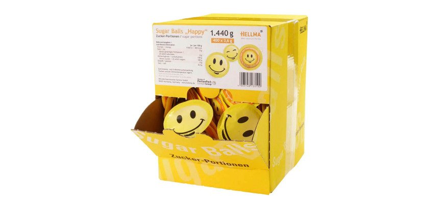 sachets de sucre Sugar Balls 'Happy', présentoir en