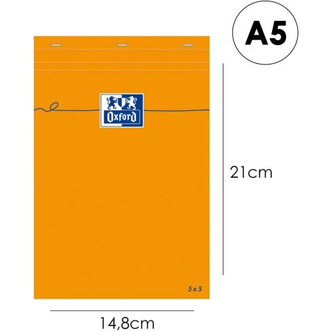 Notitieboek Oxford A5 kleine ruiten 5 mm 80 geniete vellen oranje gecoate omslag