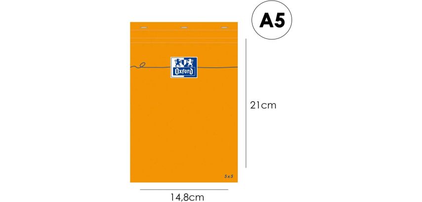 Bloc de bureau Oxford 14,8 x 21 cm agrafés - 5 x 5 mm - 80 feuilles