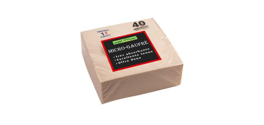 Paquet de 40 serviettes micro-gaufrées ouate 2 plis - 38x38 cm