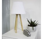 Lampe de bureau led Unilux avec abat jours sur trépied en bambou katy blanc bambou
