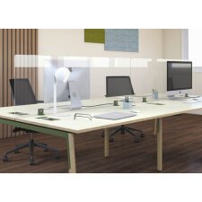 Écran de séparation B-Zen en verre trempé H 60 cm - avec fixations couleur aluminium pour bureaux partagés