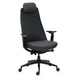 Chaise de bureau YUCATAN - Tissu et maille  - avec accoudoirs, appui-tête, réglage profondeur d'assise et soutien lombaire - Mécanisme Synchrone - Pieds noir
