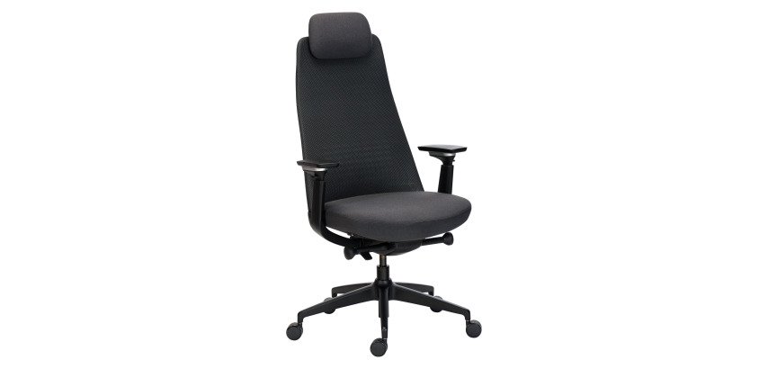 Chaise de bureau YUCATAN - Tissu et maille  - avec accoudoirs, appui-tête, réglage profondeur d'assise et soutien lombaire - Mécanisme Synchrone - Pieds noir