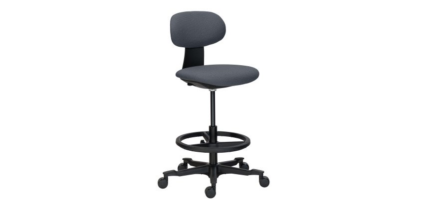 Chaise assis-debout ZERTY tissu non feu, dossier bas, sans accoudoirs, mécanisme haut/bas, pieds noir
