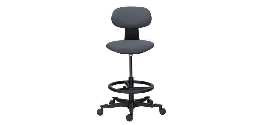 Chaise assis-debout ZERTY tissu non feu, dossier bas, sans accoudoirs, mécanisme haut/bas, pieds noir