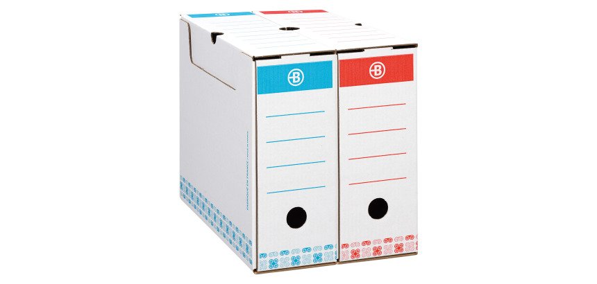 Boîte archives Carton Bruneau - Dos 12 cm - Haute résistance - Couleurs assorties