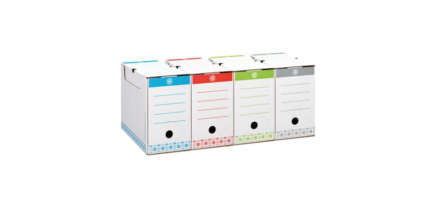 Boîte archives Carton Bruneau - Dos 20 cm - Haute résistance - Couleurs assorties
