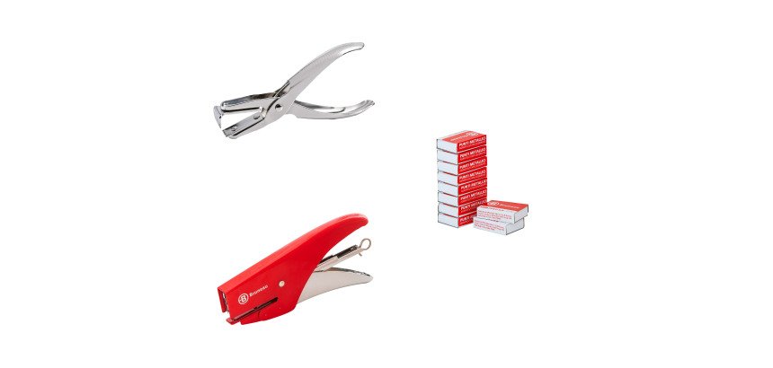 Kit cucitrice a pinza, punti metallici Bruneau e levapunti