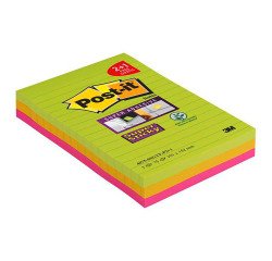 Pack 2 notas reposicionables colores surtidos rayadas Super Sticky - bloc de 75 hojas + 1 gratis