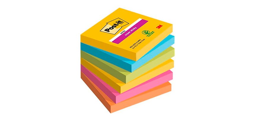 Bloc-note adhésif Carnival Super Sticky Notes 76 x 76 mm - bloc de 90 feuilles - 4 + 2