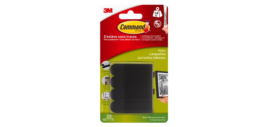 Adhesive black strips Command 3M size S up to 1.8 kg - Pack of 4 x 2