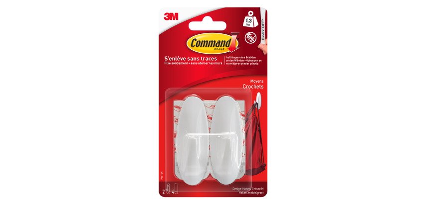 Selbstklebende Haken weiß Command 3M bis 1,4 kg - Set mit 2 Stück