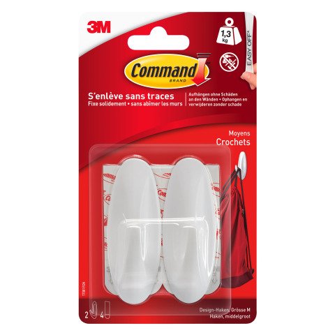 Ganchos adhesivos blancos 3M Command hasta 1,3 kg - Paquete de 2