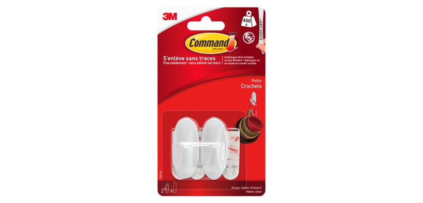 Crochets adhésifs blancs Command 3M jusqu'à 500 g - Lot de 2
