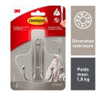 Crochet adhésif double acier brossé Command 3M jusqu'à 1,8 kg