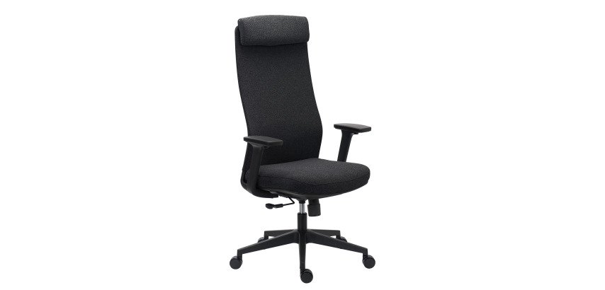 Chaise de bureau MARCEL tissu chiné, accoudoirs 3D, appui-tête, soutien lombaire, mécanisme synchrone réglage profondeur d'assise