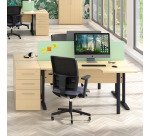 Bureau compact retour à gauche hêtre L 160 cm, piétement L métal - O-line 2