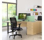 Bureau compact retour à gauche hêtre L 160 cm, piétement L métal - O-line 2