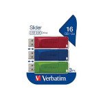 Pack de 3 clés USB 2.0 Verbatim rétractable rouge / bleue / verte 16 Go