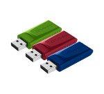 Pack de 3 clés USB 2.0 Verbatim rétractable rouge / bleue / verte 16 Go