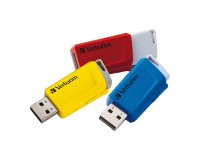 Pack de 3 memorias retráctiles USB-A Store 'n' Click de Verbatim 16 GB, en rojo, azul y amarillo