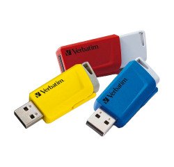 Pack de 3 memorias retráctiles USB-A Store 'n' Click de Verbatim 16 GB, en rojo, azul y amarillo