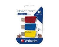 Verbatim pack de 3 clés USB Store 'n' Click rétractables 16 Go Usb 3.2 (USB-A) couleur assortie