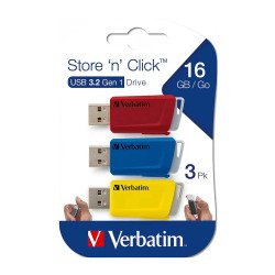 Verbatim pack de 3 clés USB Store 'n' Click rétractables 16 Go Usb 3.2 (USB-A) couleur assortie
