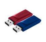 Pack de 2 clés USB 2.0 Verbatim rétractables rouge / bleue 32 Go