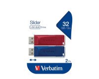 Pack de 2 memorias USB 2.0 retráctiles de 32 GB en rojo y azul de Verbatim