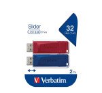 Pack de 2 clés USB 2.0 Verbatim rétractables rouge / bleue 32 Go