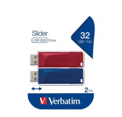 Verbatim Pack mit 2 USB-Slider 32GB USB 2.0 (USB-A) in verschiedenen Farben.