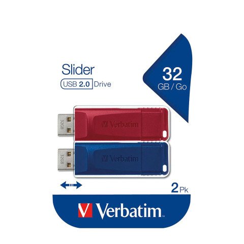 Pack de 2 memorias USB 2.0 retráctiles de 32 GB en rojo y azul de Verbatim