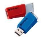Pack de 2 clés USB 3.0 Verbatim Store 'n' Click rétractables rouge / bleu 32 Go