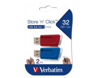 Pack de 2 memorias retráctiles USB 3.0 Store 'n' Click de Verbatim, color rojo y azul, 32 GB